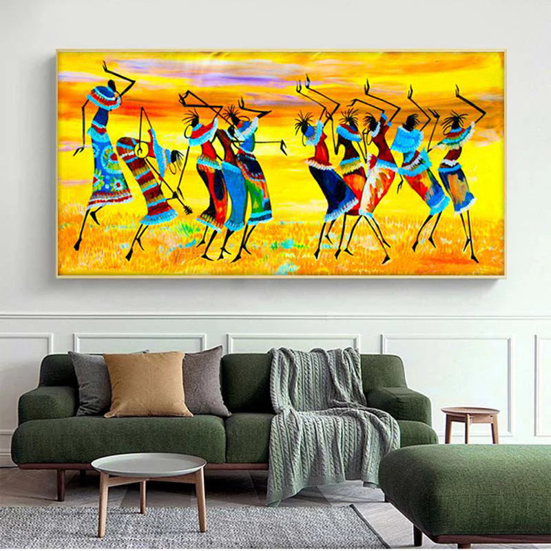African Women Tribal Dance Canvas Painting Abstract Poster