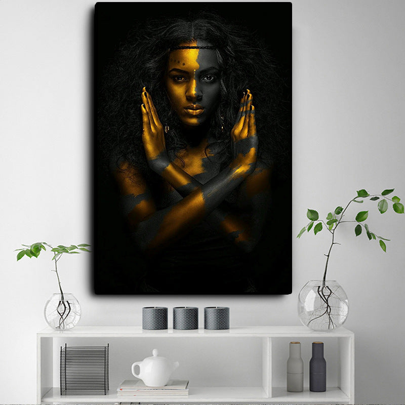 African Woman Black Gold Female Retro Fashion Decorative Painting