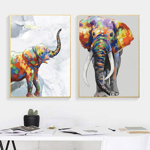 (2 Different Prints)Wall Art Colorful Elephant Canvas, Abstract Animal Poster