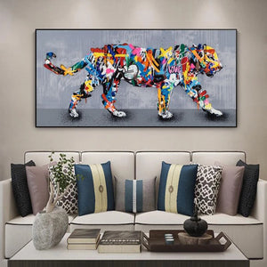 Large Size Graffiti Tiger Picture Canvas Painting For Living Room Decoration