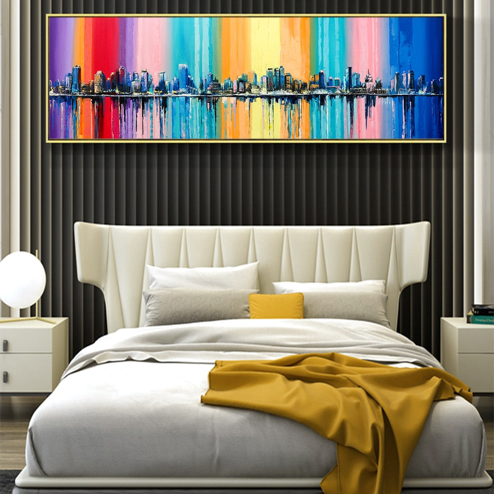 (4 Prints) DDHH Large Abstract City Building Poster Scenery Pictures Decoration Canvas Prints