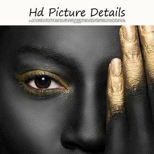 Gold Sexy Lip Black Skinned Woman Portrait Canvas Painting
