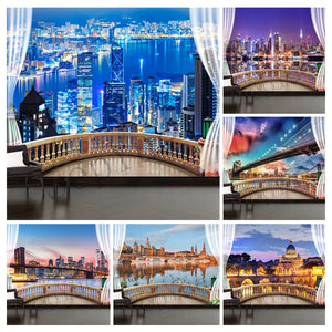 (20 Different Tapestry) SepYue City Night View Outside the Windowsill Home Art Decoration Tapestry