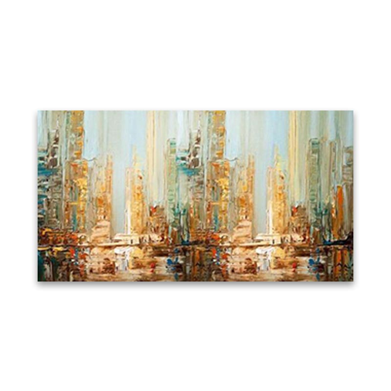 (5 Prints) Extra Large Texture Abstract Panoramic City Skyline Painting Canvas Prints