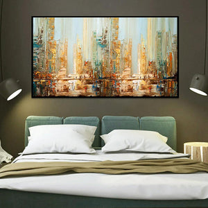 (5 Prints) Extra Large Texture Abstract Panoramic City Skyline Painting Canvas Prints