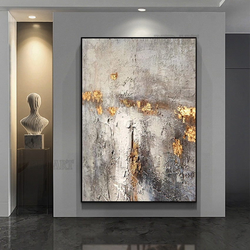 Large Size Contemporary Hand-painted Abstract Picture Golden Foil Oil Paintings