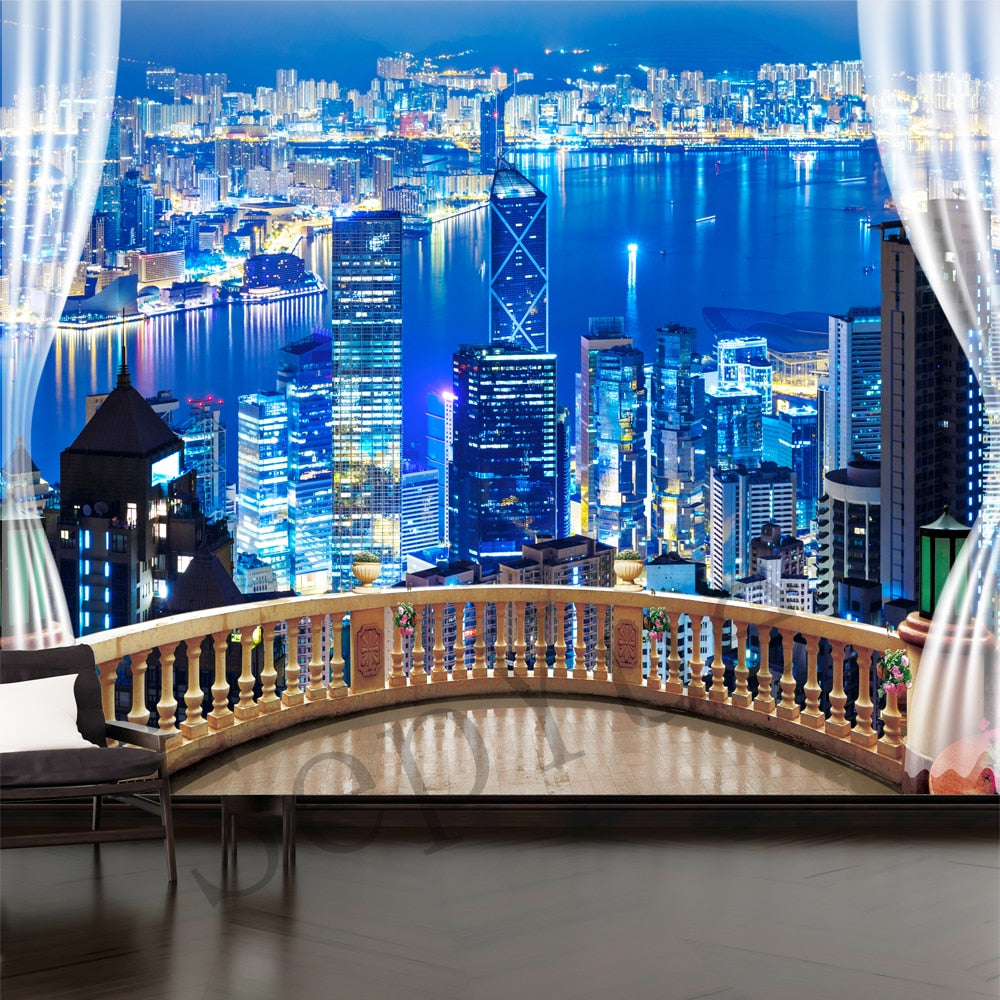 (20 Different Tapestry) SepYue City Night View Outside the Windowsill Home Art Decoration Tapestry