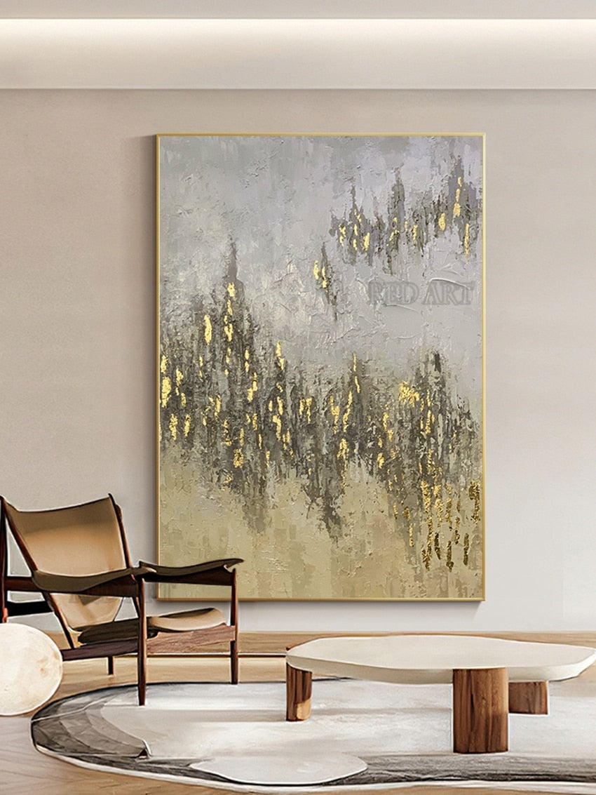 Large Size Contemporary Hand-painted Abstract Picture Golden Foil Oil Paintings