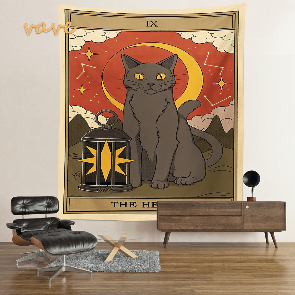 (20 Different Tapestry) Cat Tarot Card Tapestry Wall Hanging Boho Hippie Sun Moon Star Cloth Fabric Large Tapestry
