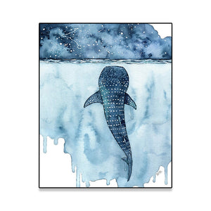 (6 Different Prints)Whale Art Painting Landscape Seaside Beach Killer Whale and Boat Prints Blue Sky Print
