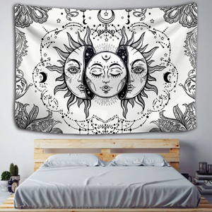 (24 Different Tapestry)Black White Moth Tapestry Trippy Mushroom Butterfly Sun Moon Celestial Stars