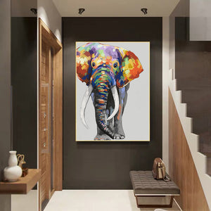 (2 Different Prints)Wall Art Colorful Elephant Canvas, Abstract Animal Poster