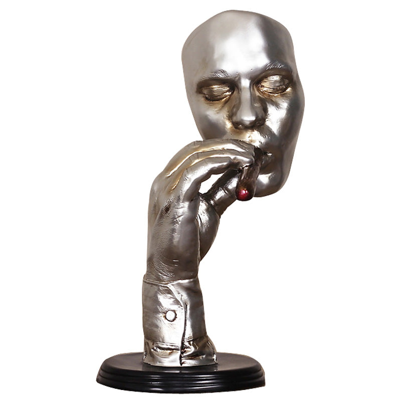 Retro Meditators Abstract Sculpture Man Smoking Cigar Creative Face Statue Character Resin Figurine Artwork Home Decorations