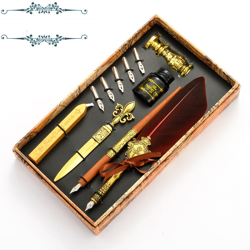 Retro Feather Pen Set Business Gift Pen European Style Dip Pen