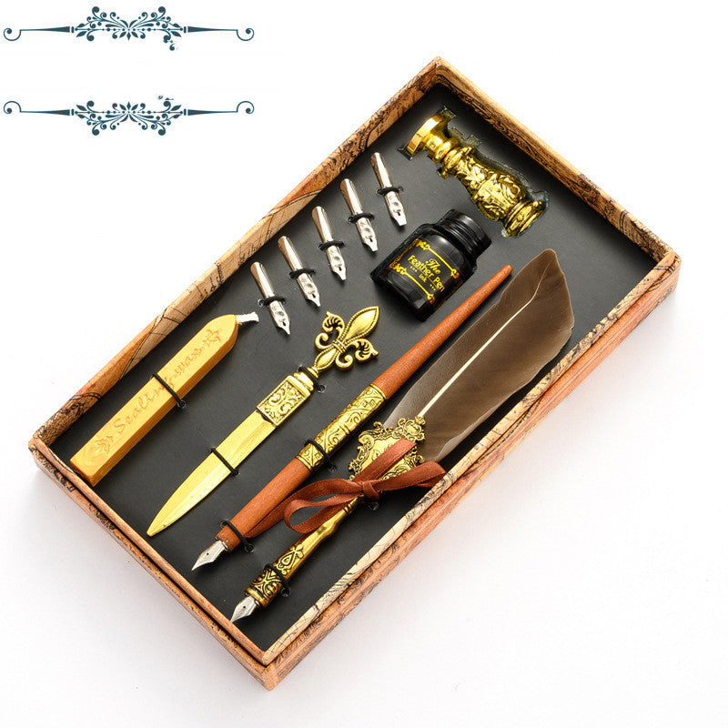 Retro Feather Pen Set Business Gift Pen European Style Dip Pen