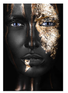 (5 Different Prints)Abstract Black Gold Woman Canvas Print