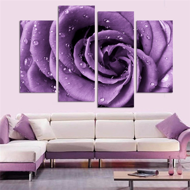 (3 Different Prints) Quadruple Flowers Rose Canvas Print