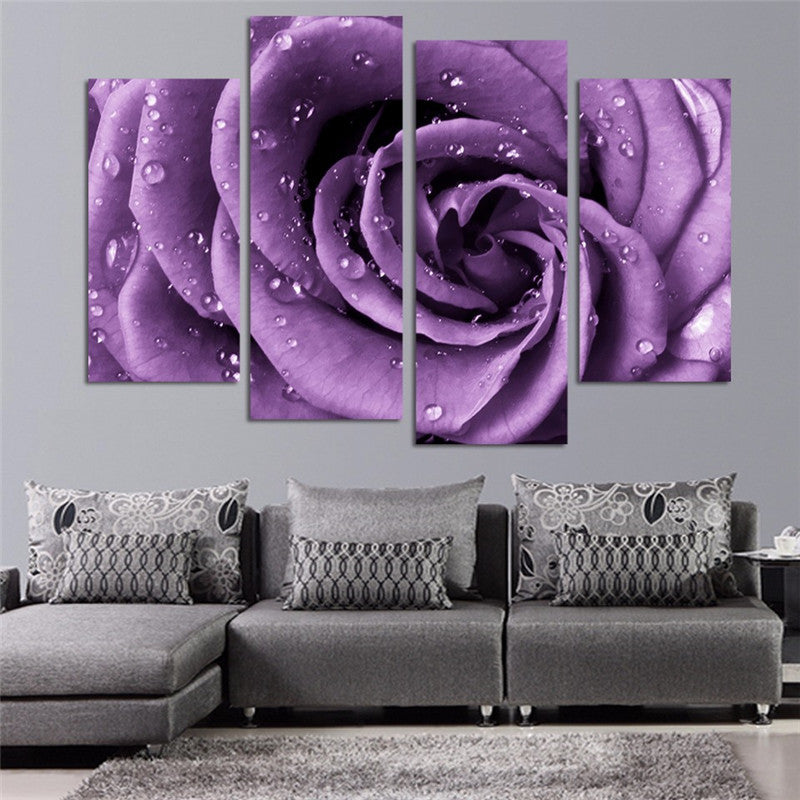 (3 Different Prints) Quadruple Flowers Rose Canvas Print