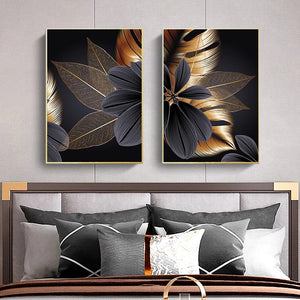 (3 Different Prints) Foreign Trade Black Gold Leaf Canvas Poster/Print