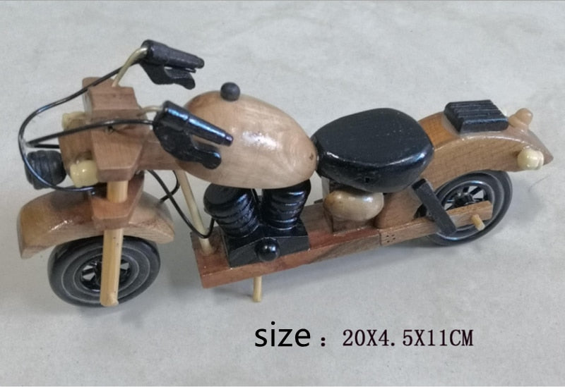 Retro Wooden Motorcycle Model Car Toy Doll Ornaments Wooden Handmade Home Office Decoration Crafts Children's Birthday Gifts