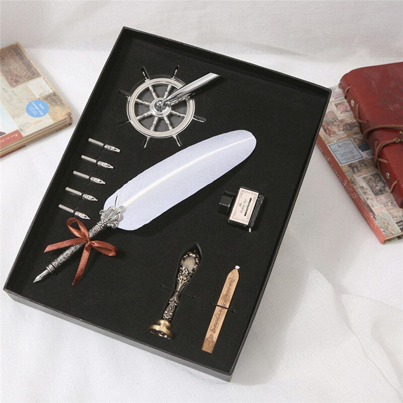 Calligraphy Feather Dip Pen Writing Ink Set Stationery Gift Box with 5 Nib Wedding Gift Quill Pen Fountain Pen