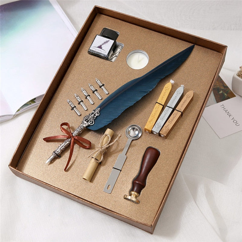 Calligraphy Feather Dip Pen Writing Ink Set Stationery Gift Box with 5 Nib Wedding Gift Quill Pen Fountain Pen