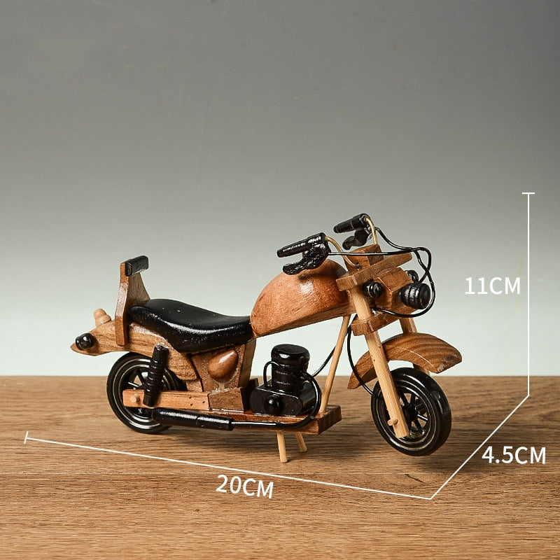 Retro Wooden Motorcycle Model Car Toy Doll Ornaments Wooden Handmade Home Office Decoration Crafts Children's Birthday Gifts