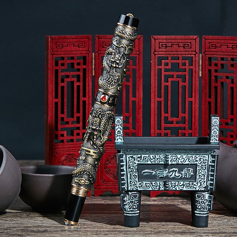 Jinhao Double Dragon / Snake Vintage Luxurious Fountain Pen / Pen Holder Full Metal Carving Embossing Heavy Gift Pen Collection