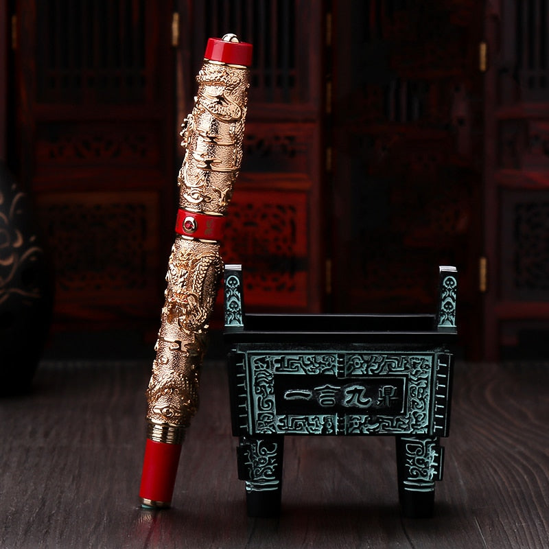 Jinhao Double Dragon / Snake Vintage Luxurious Fountain Pen / Pen Holder Full Metal Carving Embossing Heavy Gift Pen Collection