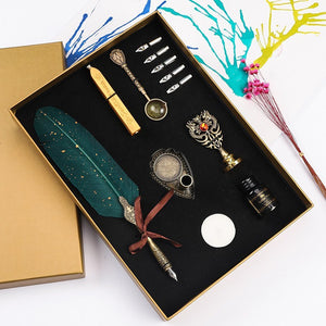Calligraphy Feather Dip Pen Writing Ink Set Stationery Gift Box with 5 Nib Wedding Gift Quill Pen Fountain Pen