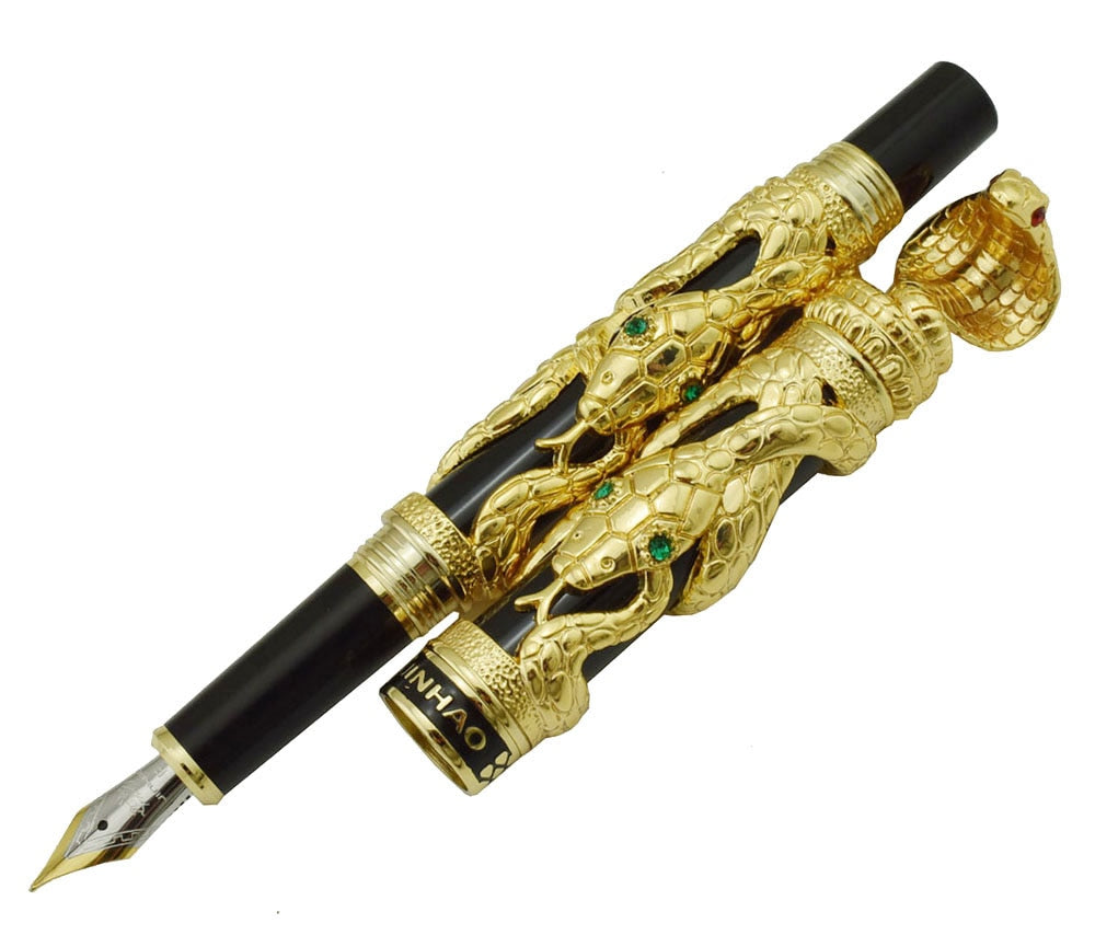 Jinhao Double Dragon / Snake Vintage Luxurious Fountain Pen / Pen Holder Full Metal Carving Embossing Heavy Gift Pen Collection
