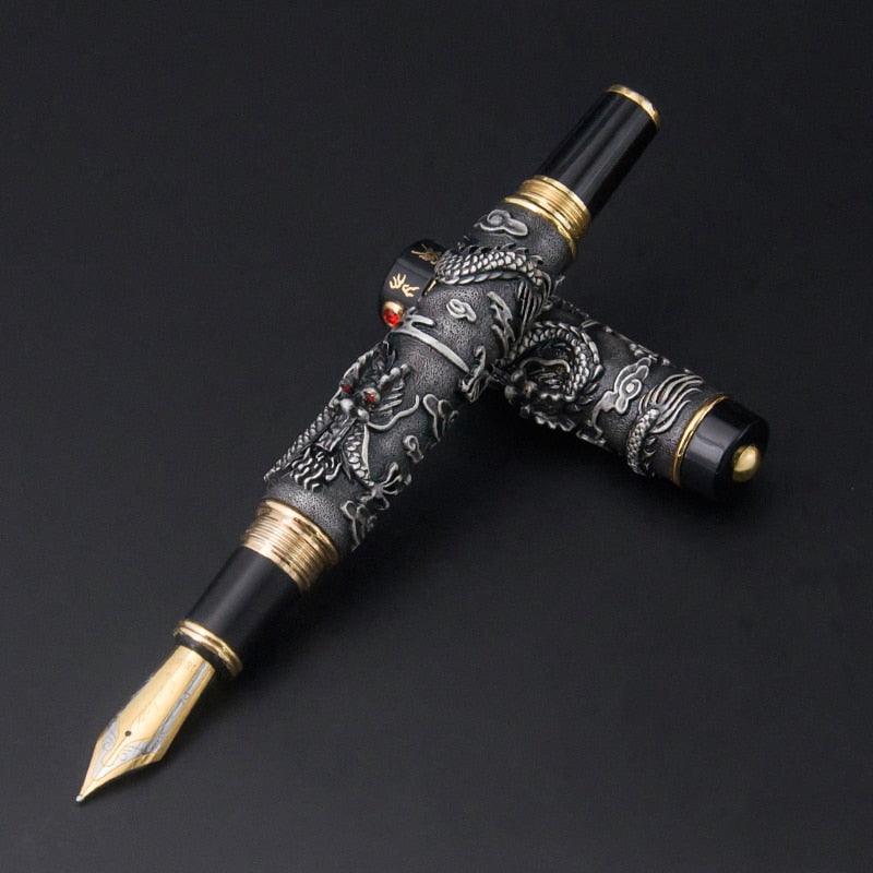 Jinhao Double Dragon / Snake Vintage Luxurious Fountain Pen / Pen Holder Full Metal Carving Embossing Heavy Gift Pen Collection