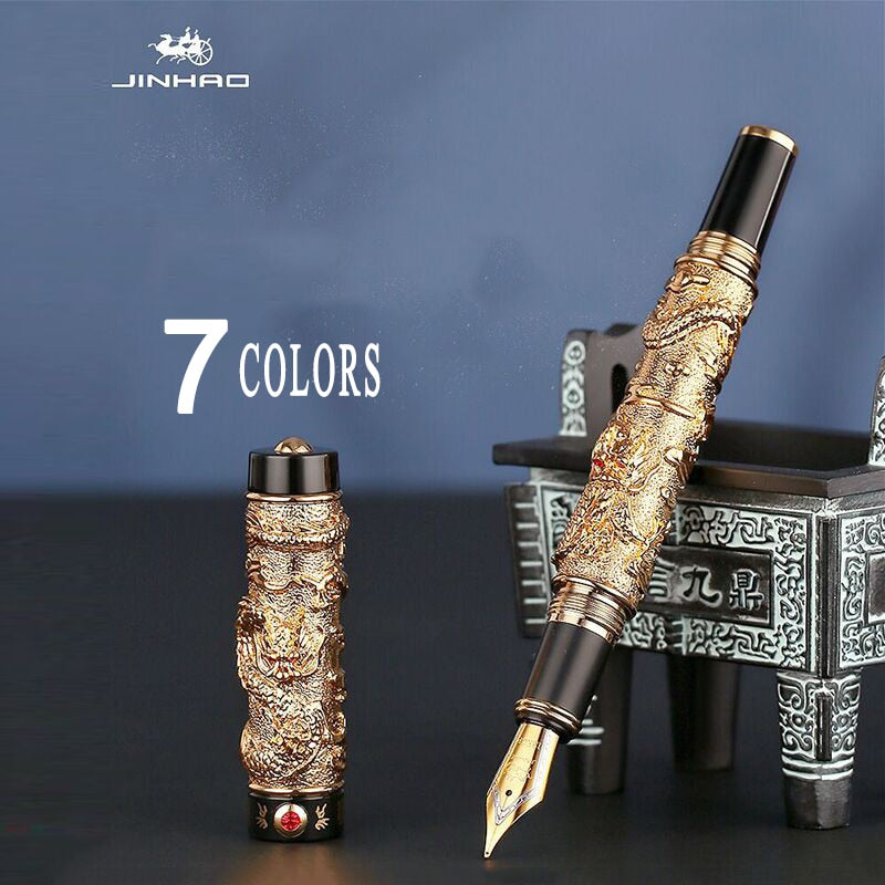 Luxury Jinhao Double Dragon Fountain Pen Writing Ink pens gift Iridium M Nib Advanced Craft Writing Single or with gift pen box