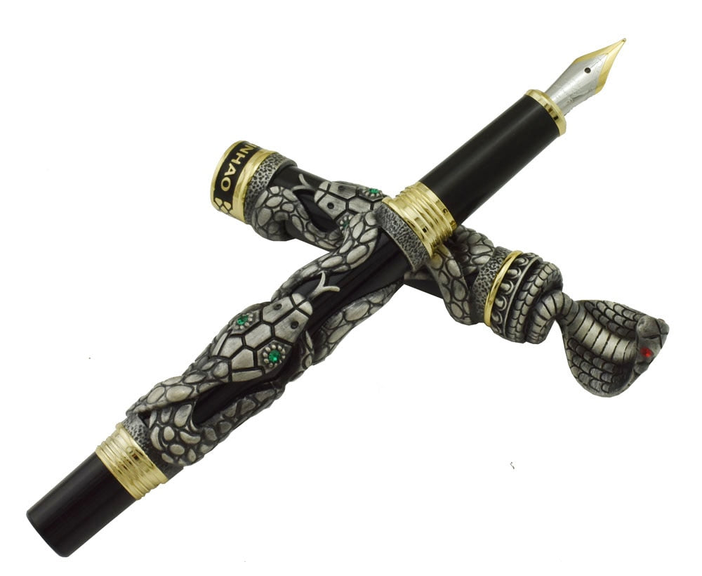 Jinhao Double Dragon / Snake Vintage Luxurious Fountain Pen / Pen Holder Full Metal Carving Embossing Heavy Gift Pen Collection