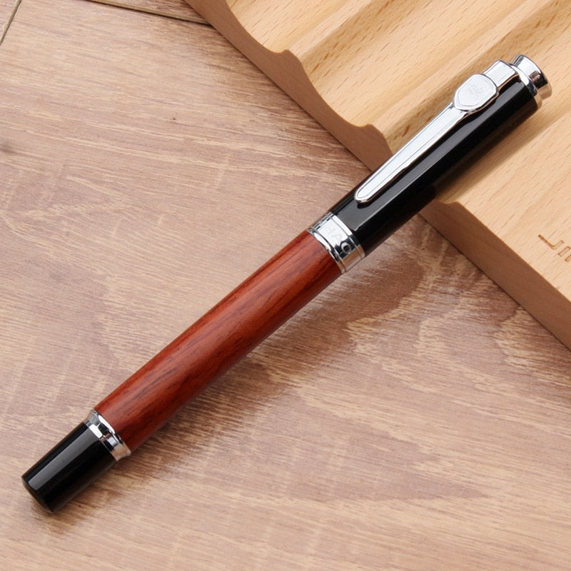 WOOD FOUNTAIN PEN Jinhao Pen Business Ink Pens Luxury Quality Red Wooden Stationery Students Business Office Medium Nib