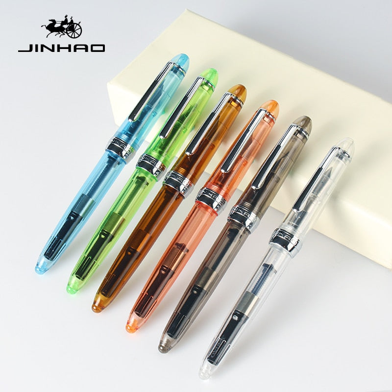 Jinhao992 Transparent Fountain Pen Luxury Ink Pen Student Pluma Fuente Stylo Plume Pluma Tinta Stationery Supplies Writing Gift