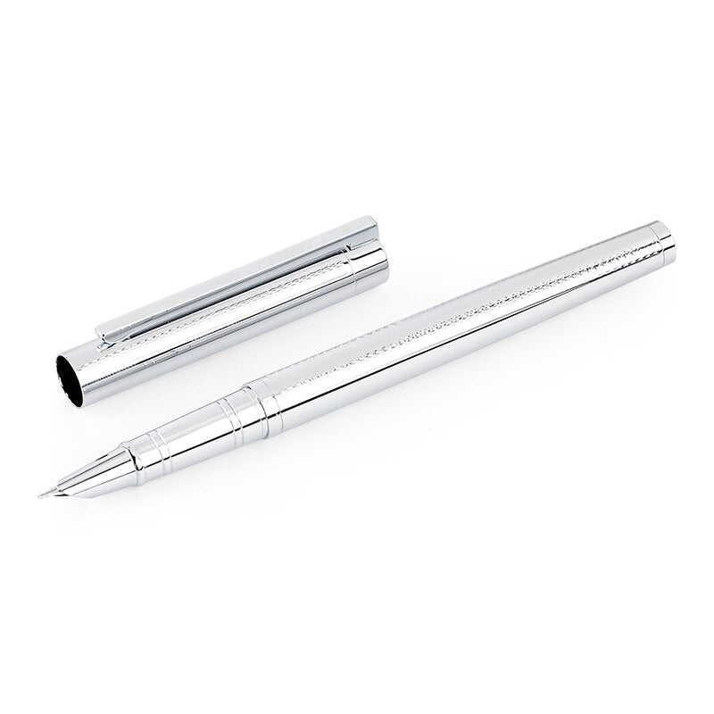 Metal Silver Financial Tip Fountain Pen 0.38mm Shine Platinum Steel School Office Business Writing Ink Pens Gift Stationery