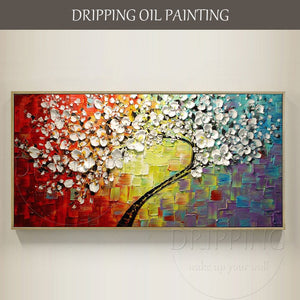 Skilled Artist Hand-painted High Quality Heavy Textured Flower Tree Oil Painting
