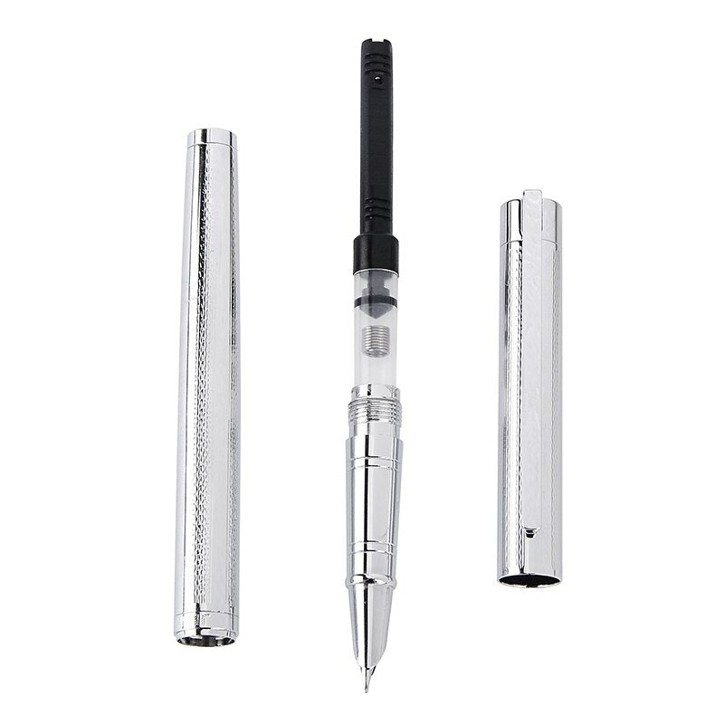 Metal Silver Financial Tip Fountain Pen 0.38mm Shine Platinum Steel School Office Business Writing Ink Pens Gift Stationery