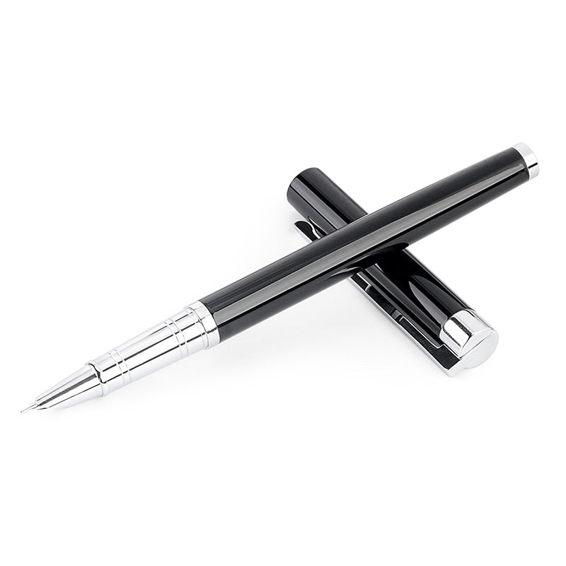 Metal Silver Financial Tip Fountain Pen 0.38mm Shine Platinum Steel School Office Business Writing Ink Pens Gift Stationery