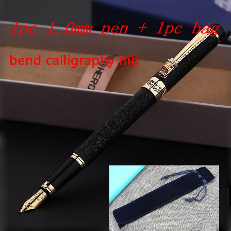 Luxury High Quality Hero Fountain Pen Frosted Black Golden Dragon Iraurita Ink