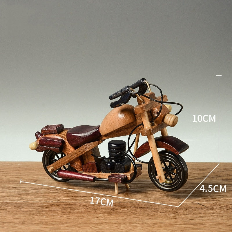 Retro Wooden Motorcycle Model Car Toy Doll Ornaments Wooden Handmade Home Office Decoration Crafts Children's Birthday Gifts