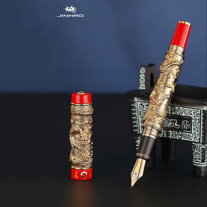 Luxury Jinhao Double Dragon Fountain Pen Writing Ink pens gift Iridium M Nib Advanced Craft Writing Single or with gift pen box