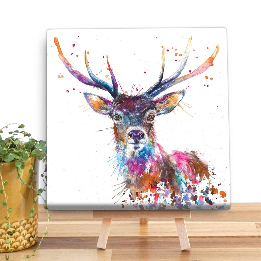 (6 Different Prints) Abstract Splatter Rainbow Stag Canvas print