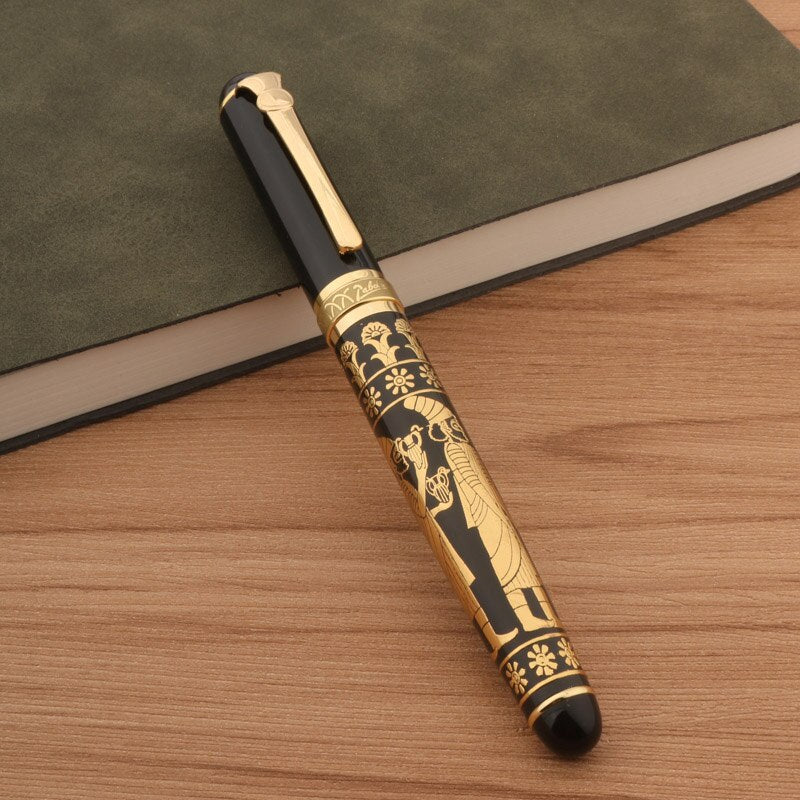 Luxury Metal 650 Fountain Pen relief Sculpture Egyptian Pharaoh Business Stationery Office Supplies Golden Ink Pens New