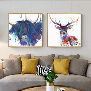 (6 Different Prints) Abstract Splatter Rainbow Stag Canvas print