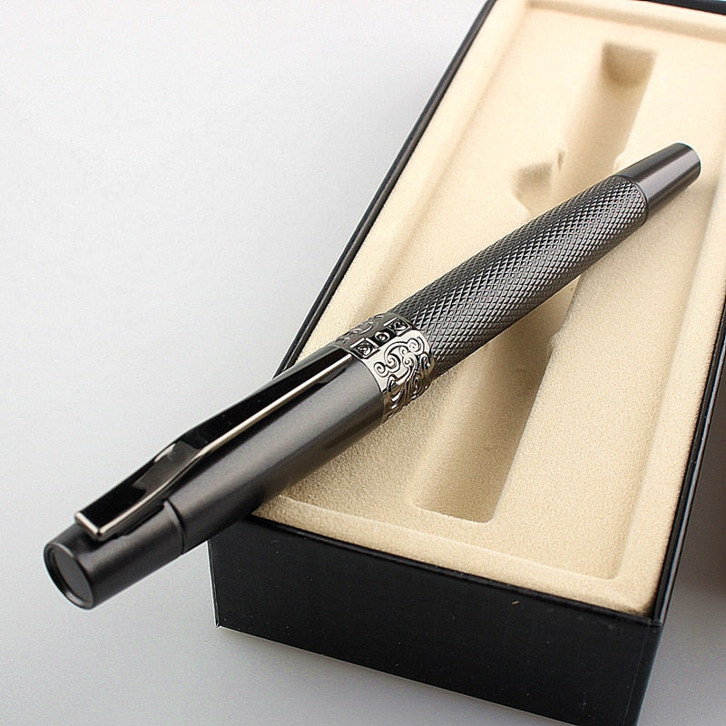 luxury Metal Fountain Pen Titanium Black Bent (Curved) 1.0mm/Nib grey Clip Business Office Writing Gift extra fine fountain pen