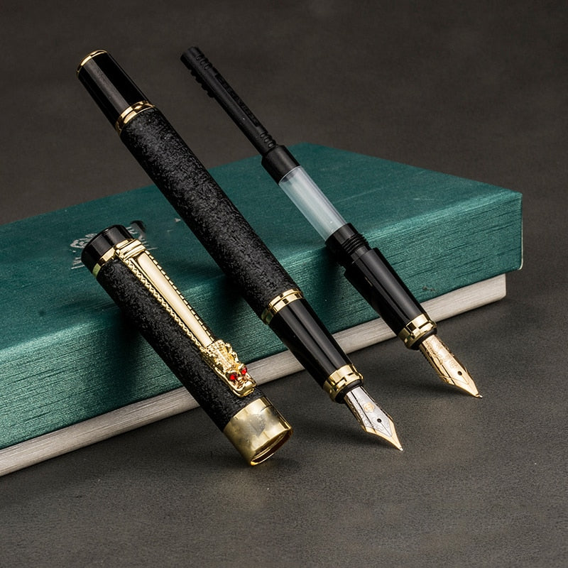 Luxury High Quality Hero Fountain Pen Frosted Black Golden Dragon Iraurita Ink
