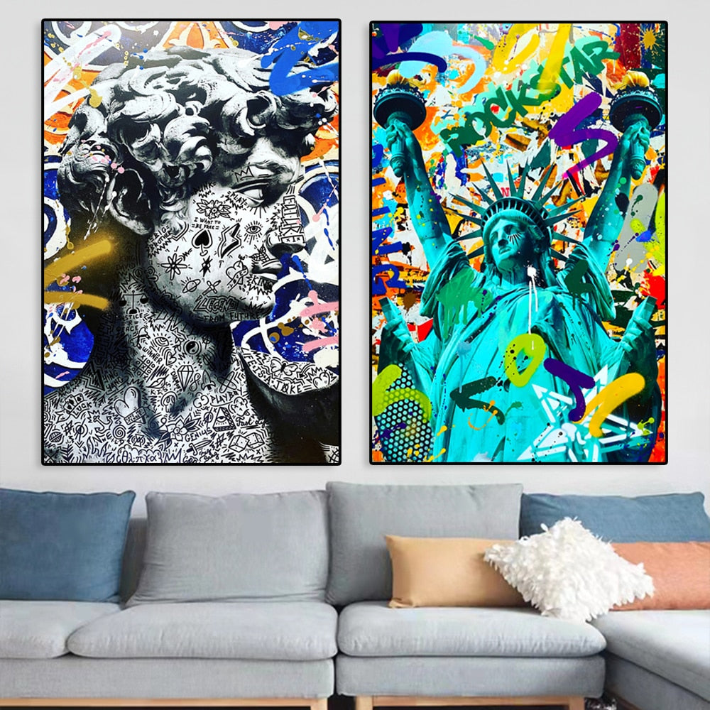 (4 Different Prints) Abstract Graffiti Poster Pop Street King David Print