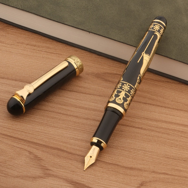 Luxury Metal 650 Fountain Pen relief Sculpture Egyptian Pharaoh Business Stationery Office Supplies Golden Ink Pens New